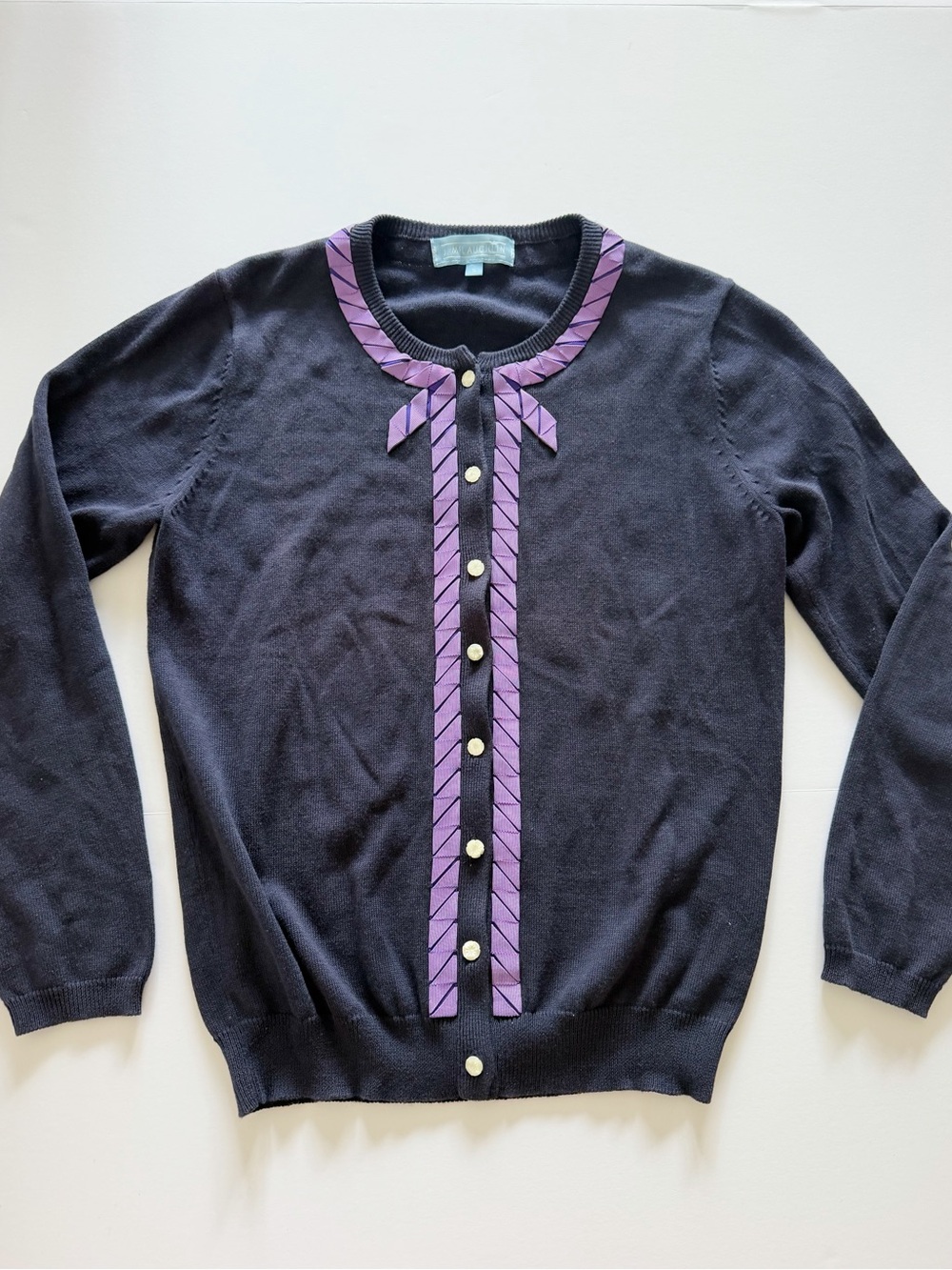 J. McLaughlin Navy Cardigan with Purple Trim size S